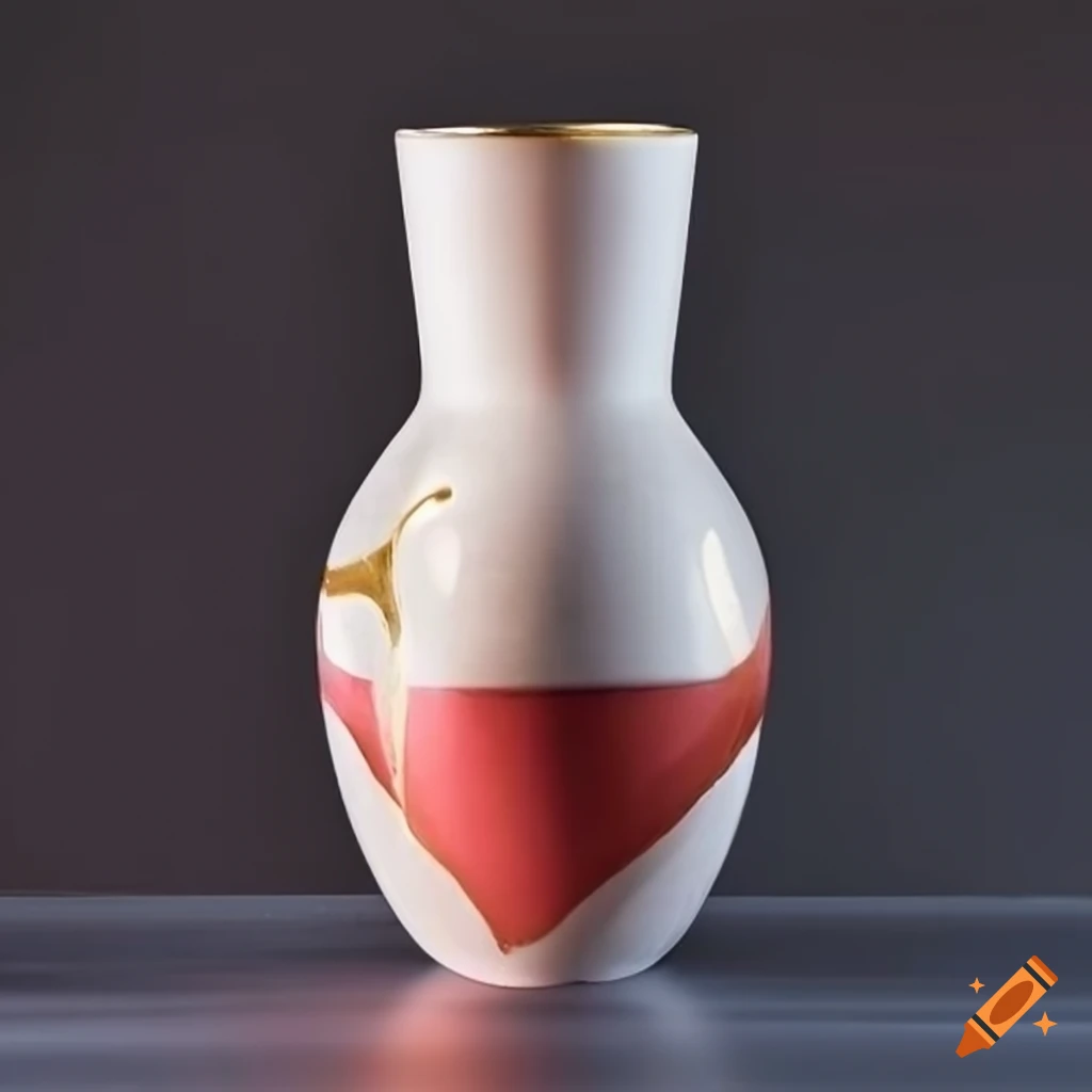 Japanese kintsugi vase with red and gold details