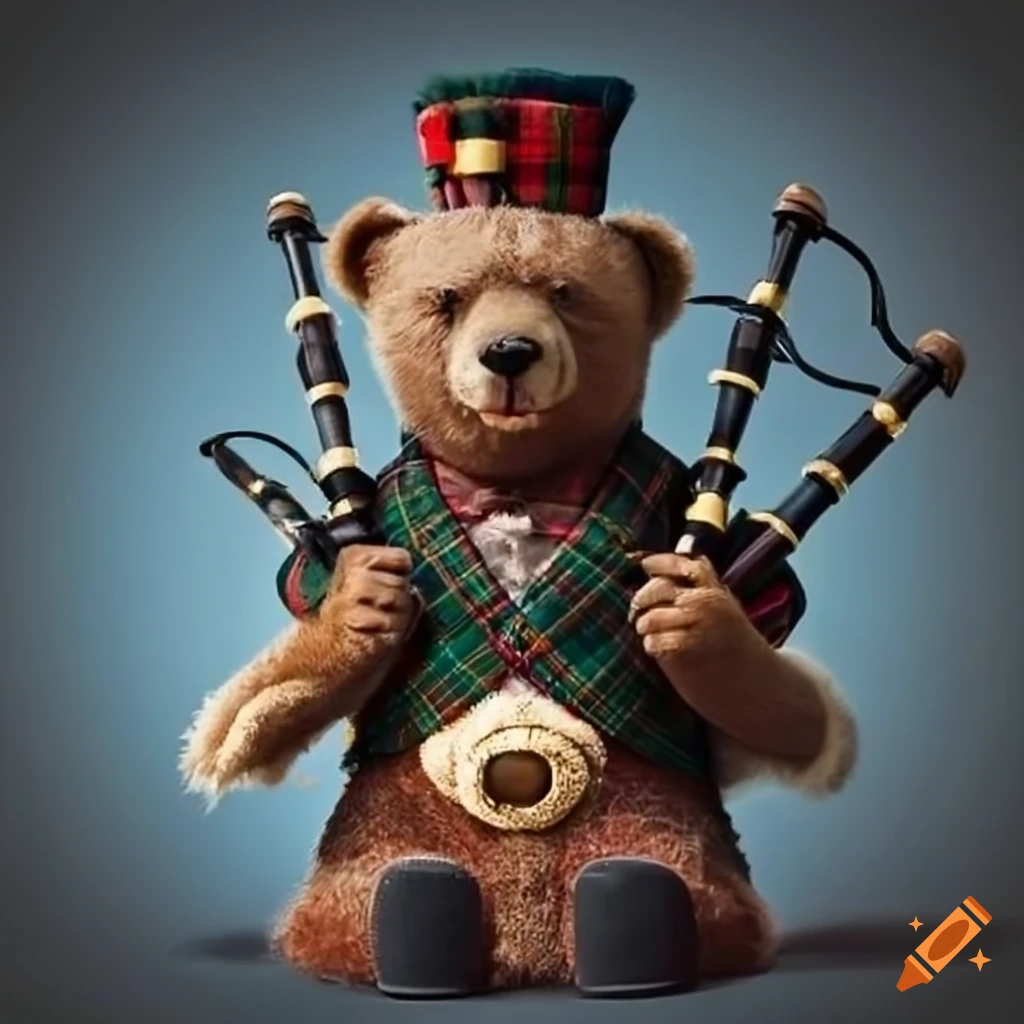 Image of a bear dressed as a bagpiper