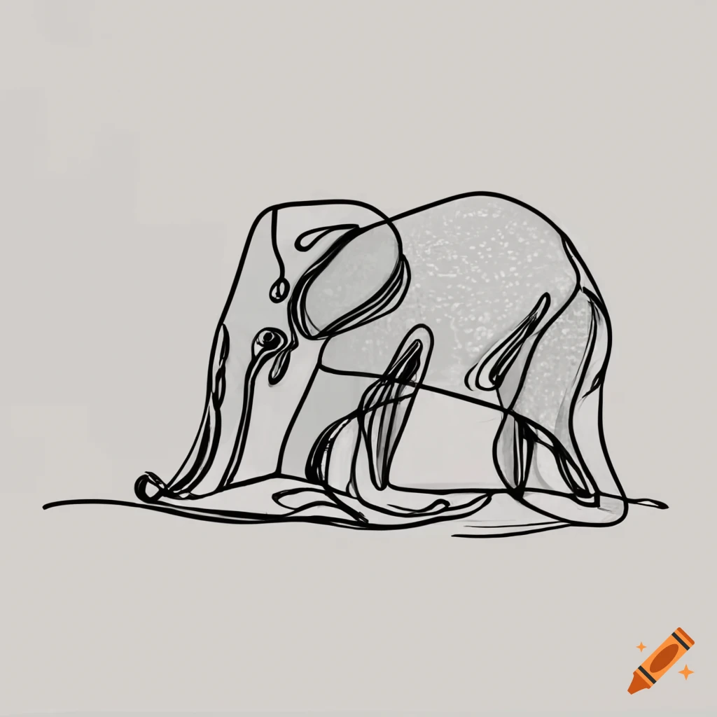 black and white sketch of an elephant bathing