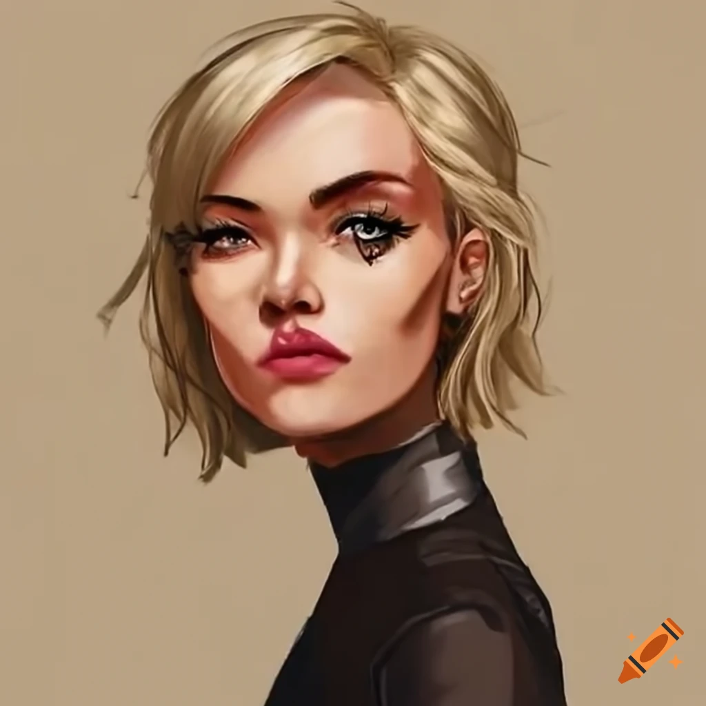 Portrait of a biker chick with short blonde hair