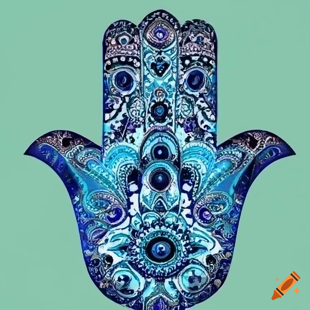 Blue hamsa hand art on Craiyon