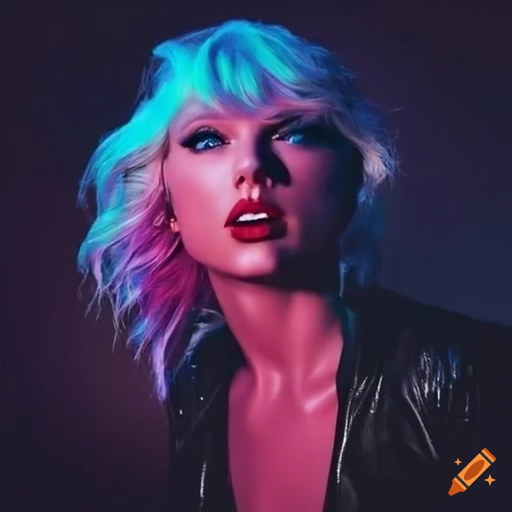 Neon glam rock album cover featuring taylor swift on Craiyon