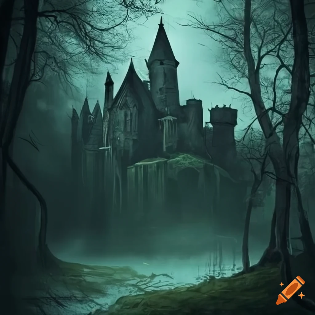 Gothic castle in the woods on Craiyon