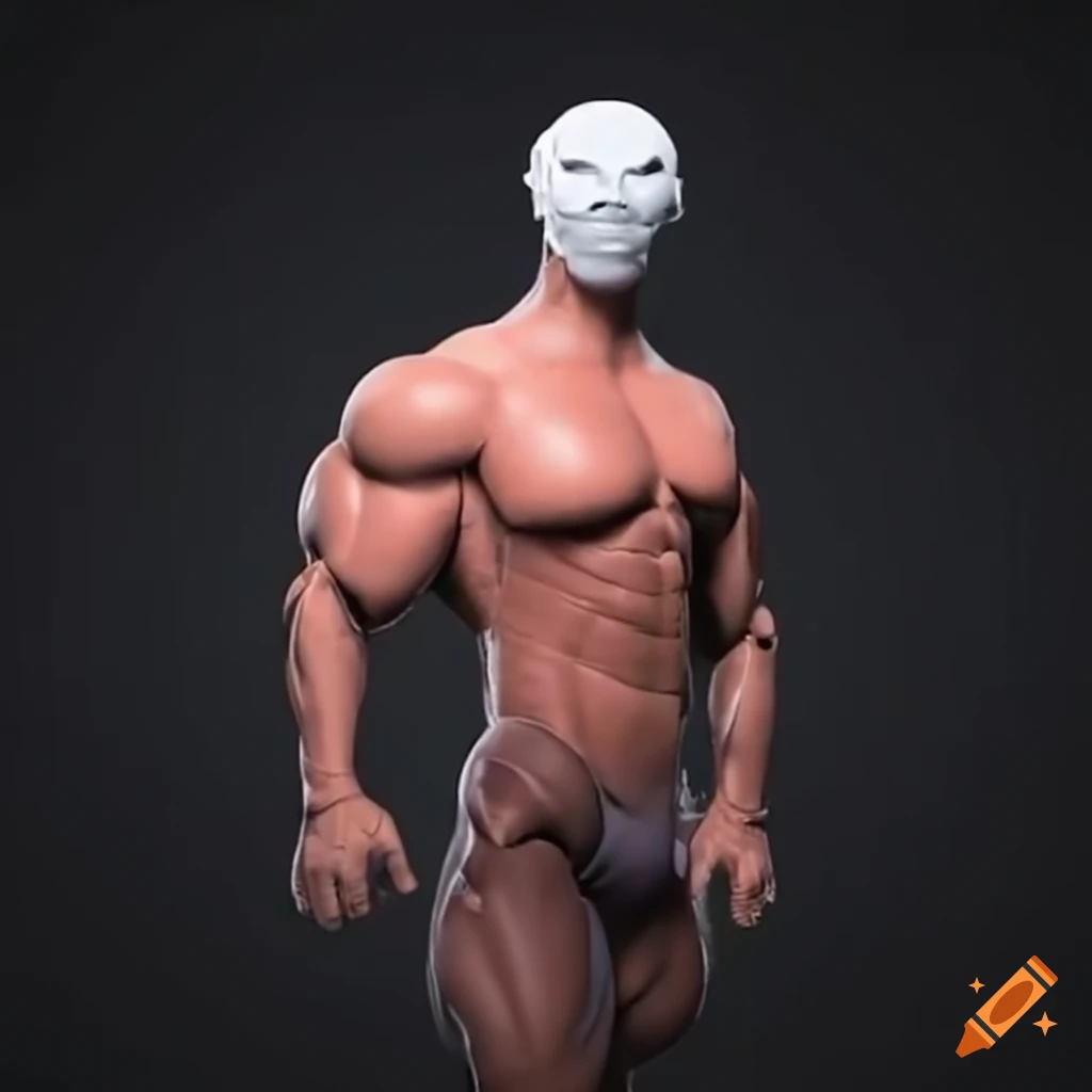 Bodybuilder with v-shaped form and smile mask on Craiyon