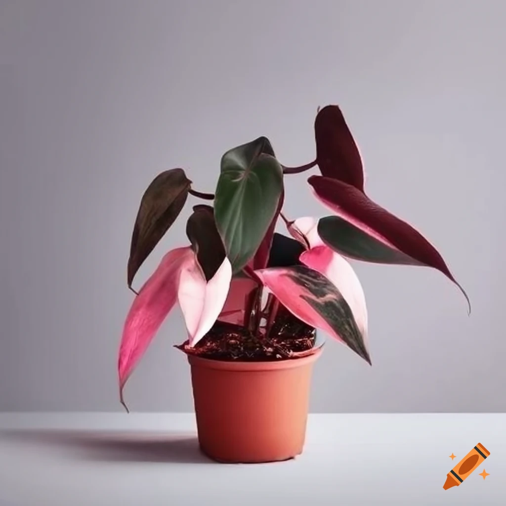 full-grown pink princess philodendron on light grey background