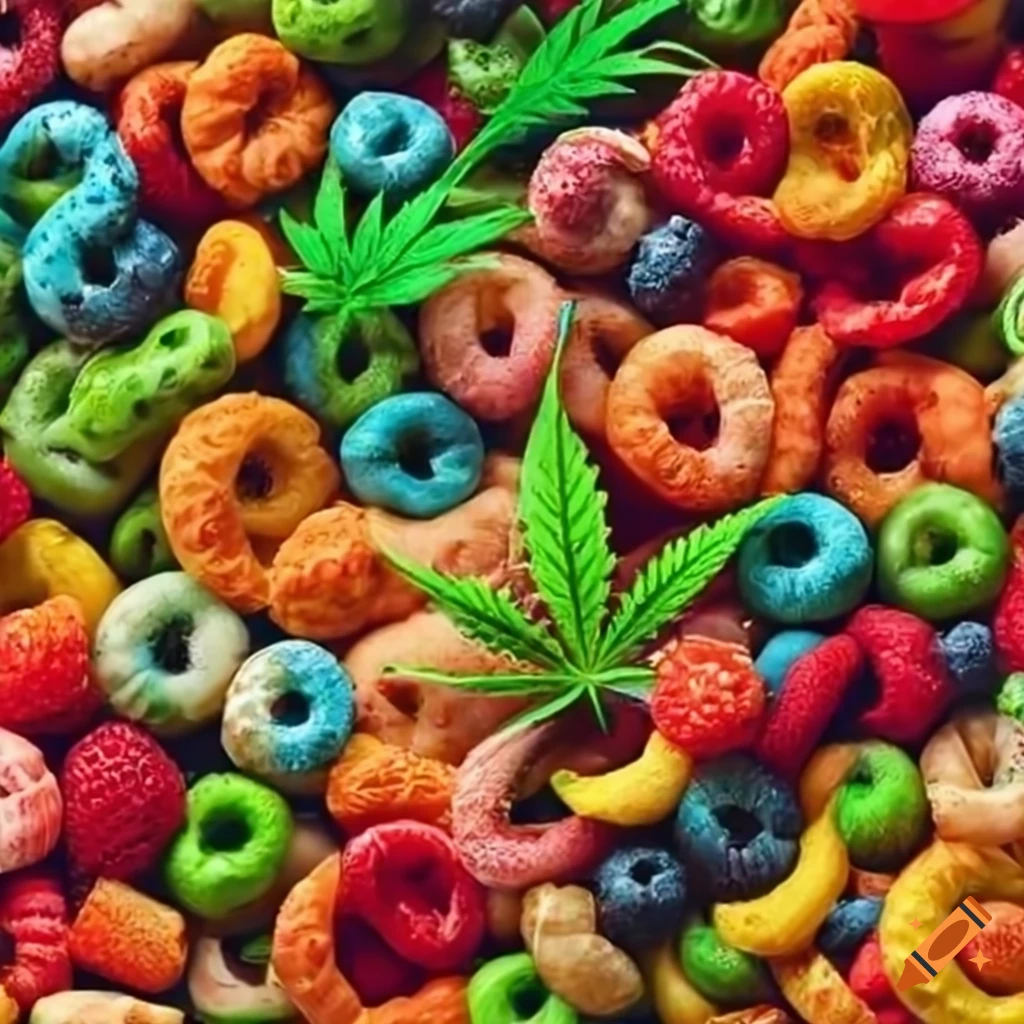 Fruit loop mix with cannabis leaves on Craiyon