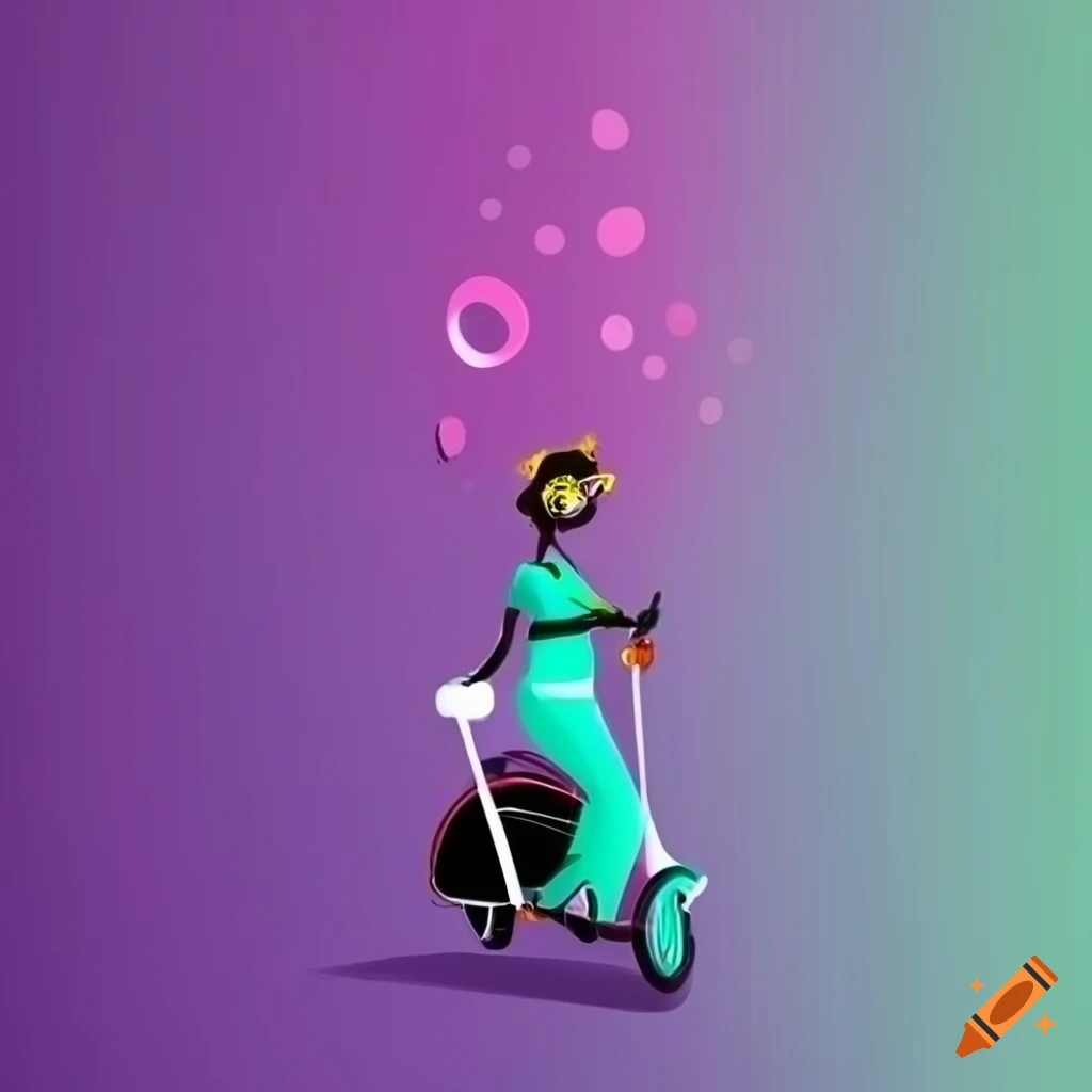 vector illustration of a bubbly person riding a scooter