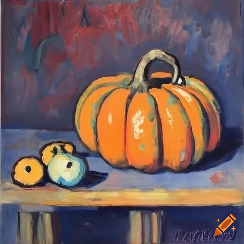 vibrant still life artwork of pumpkins