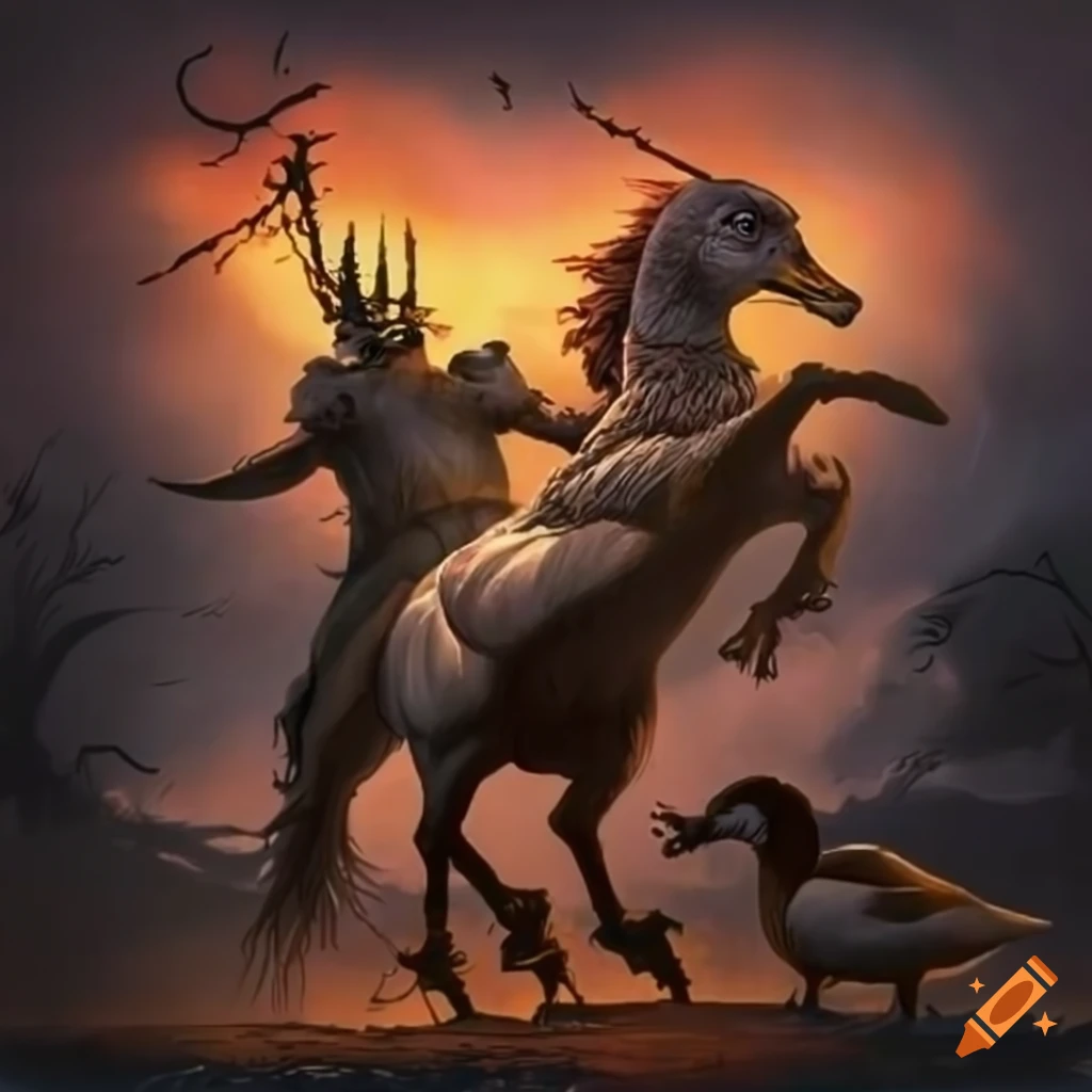 artistic depiction of ducks representing the four horsemen