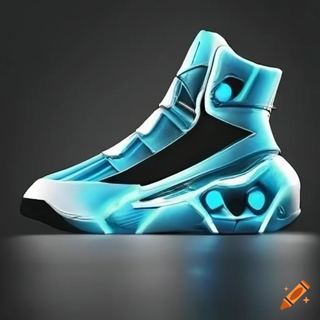 Front and side view of futuristic custom sneakers on Craiyon