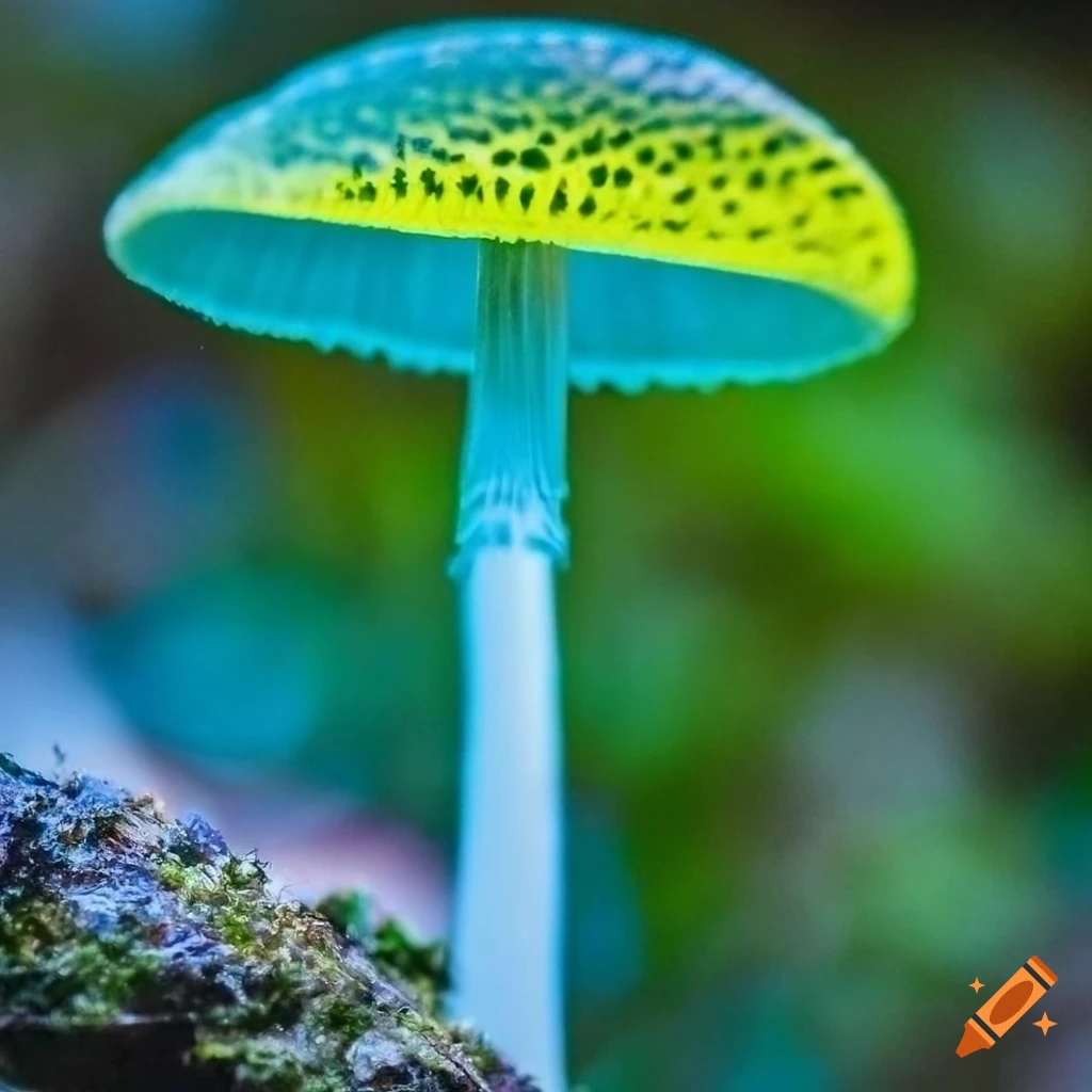 close-up of a neon-lit mushroom