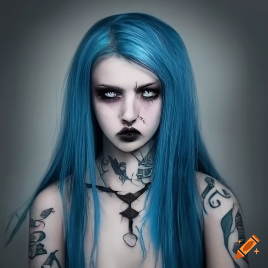 Goth girl with blue and green stripe hair on Craiyon