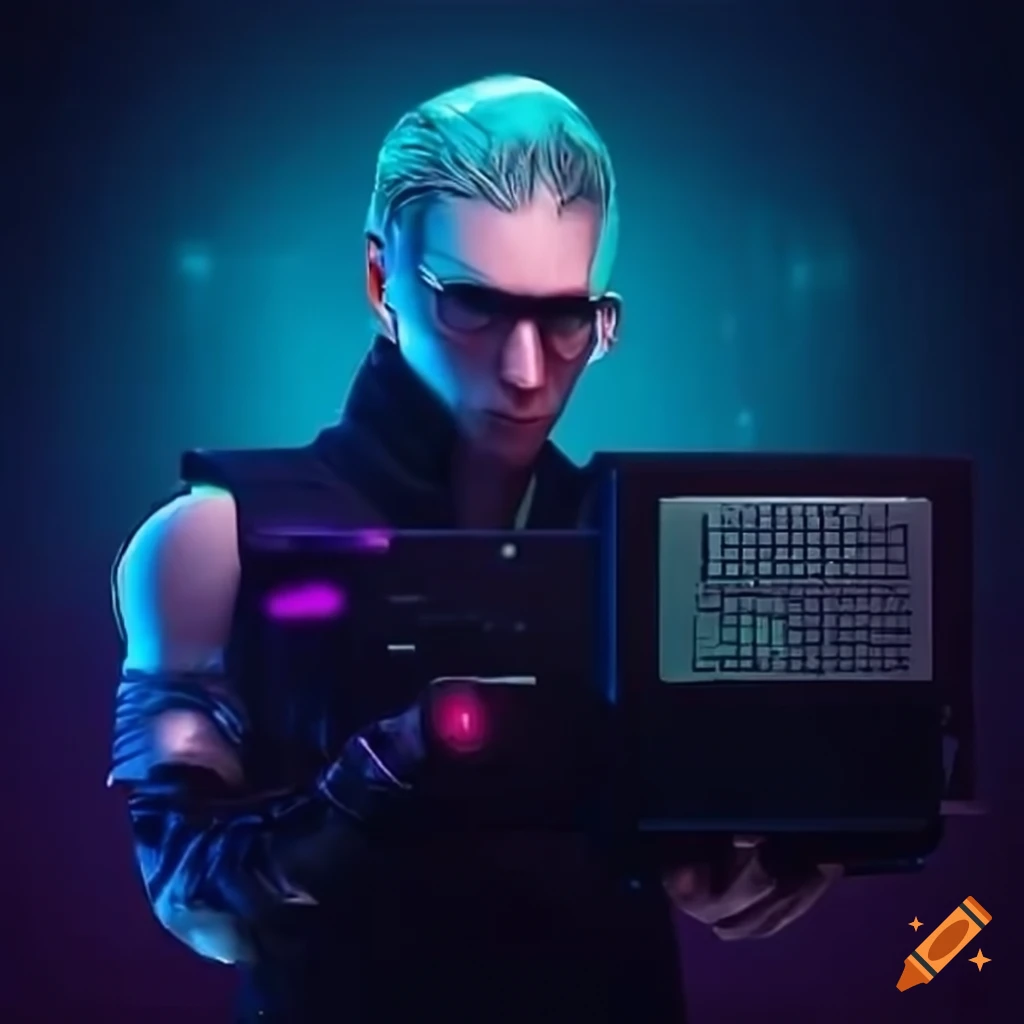 Cyberpunk man controlling computers on Craiyon