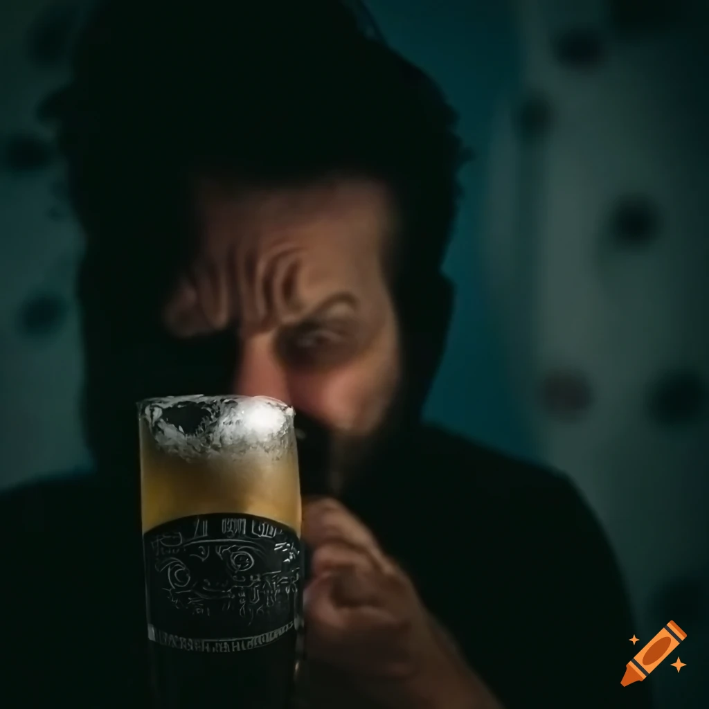 displeased person drinking beer