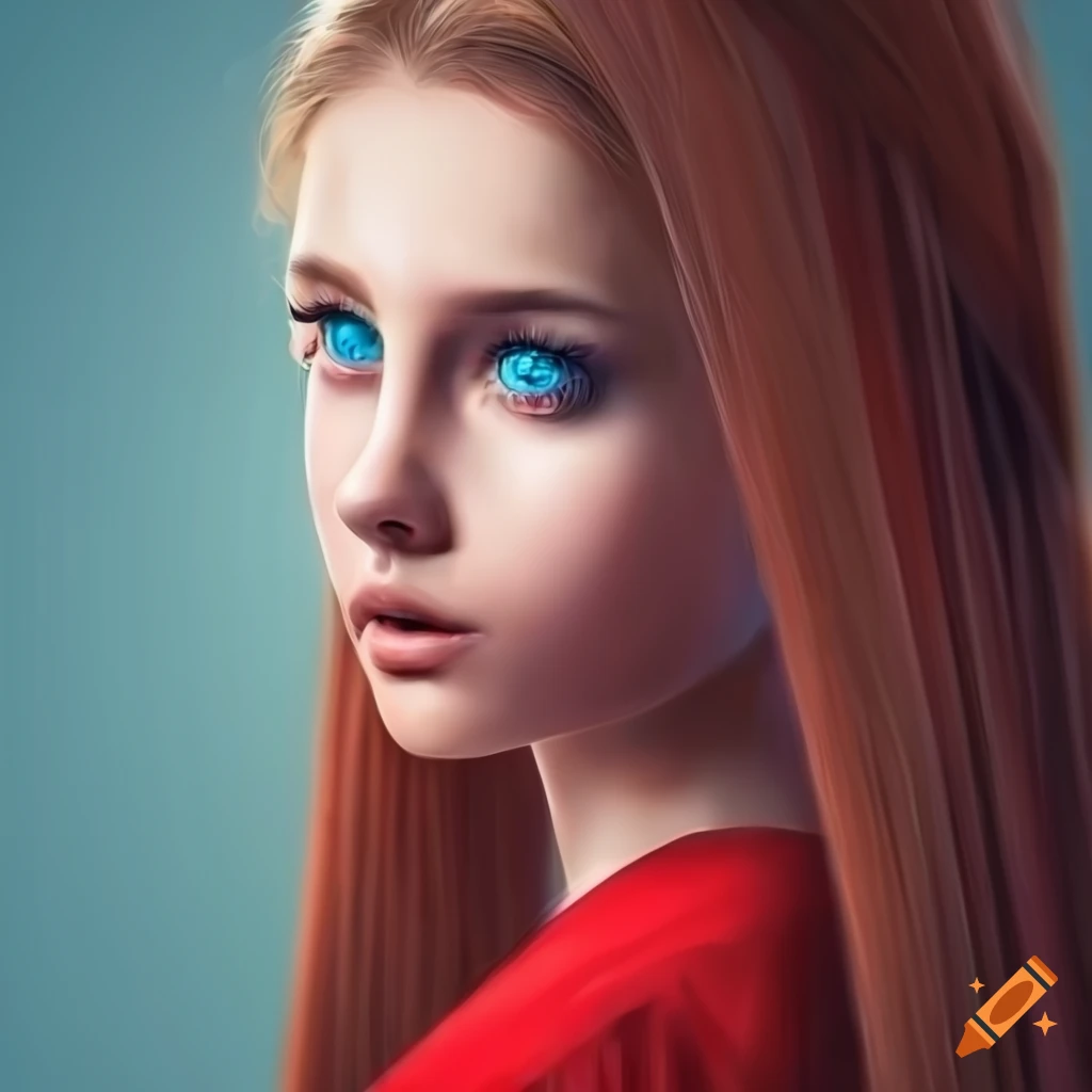 Portrait of a beautiful woman with long hair and blue eyes