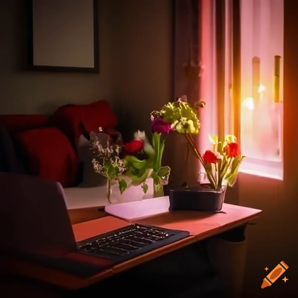 Home office with floral decor on Craiyon