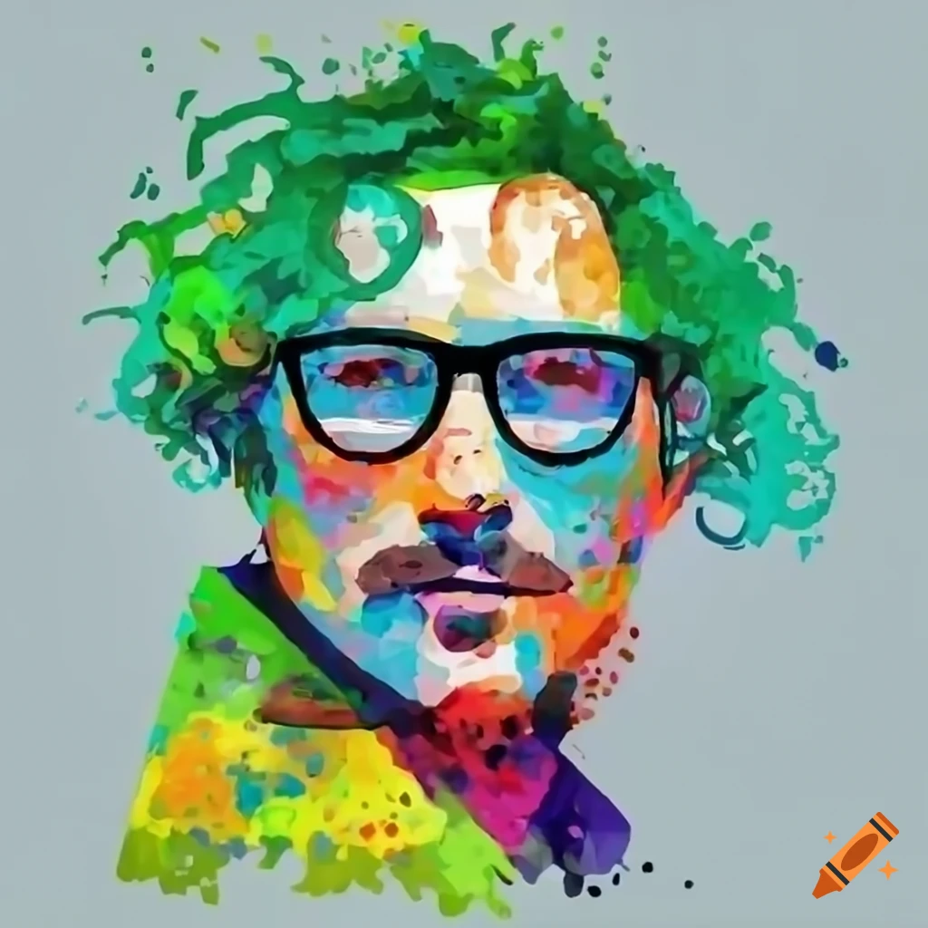 man with green hair typing on a colorful keyboard