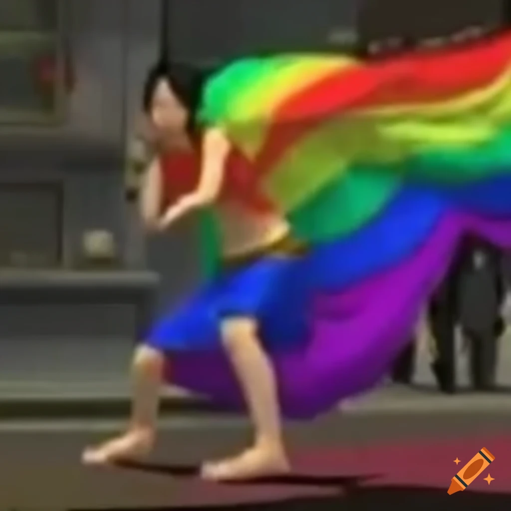 2011 meme of a dancing chinese girl in rainbow on Craiyon