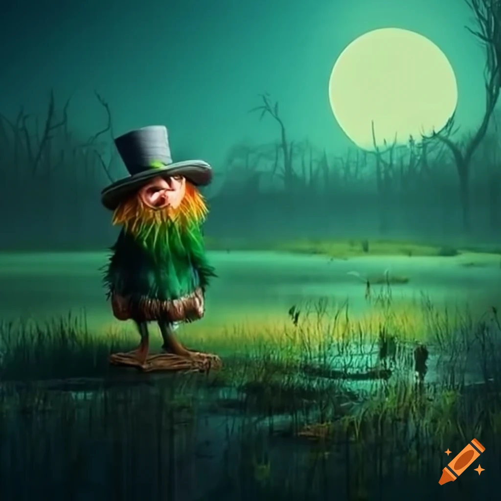 image of a leprechaun in a mysterious marshland