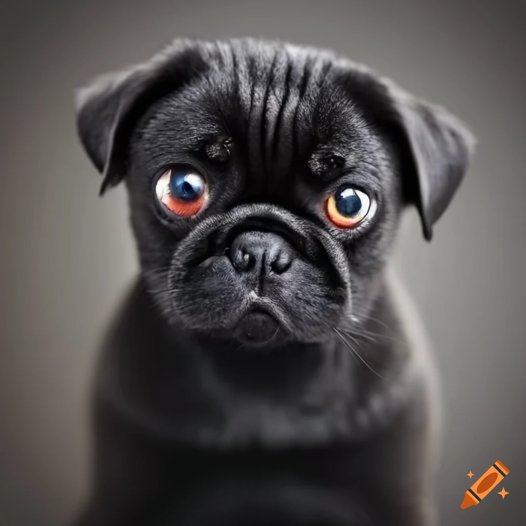 Cute black pug puppy with expressive eyes