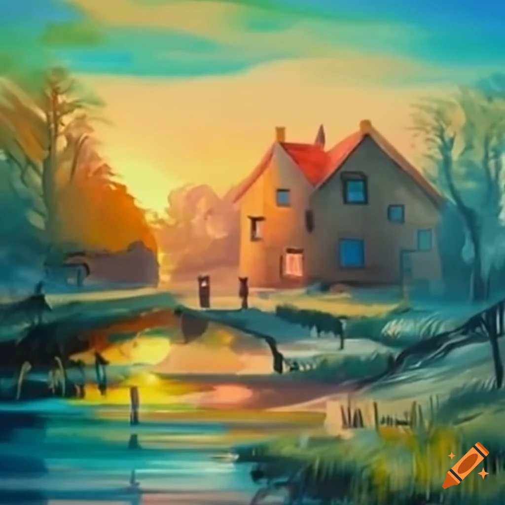 morning scene of a peaceful village