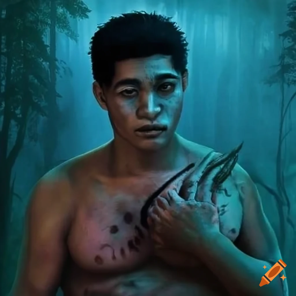 illustration of a person haunted by paranormal entities in the forest