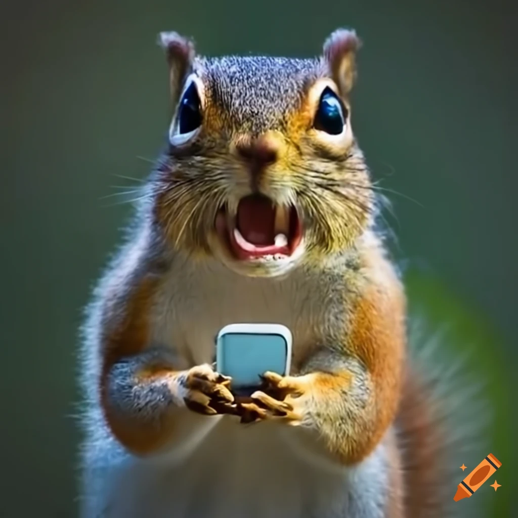 Funny squirrel holding an iphone on Craiyon