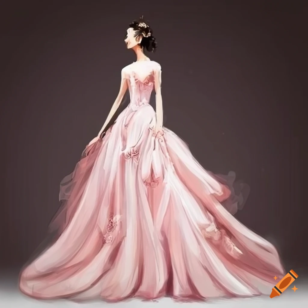 Sketch of a soft pink wedding dress on Craiyon