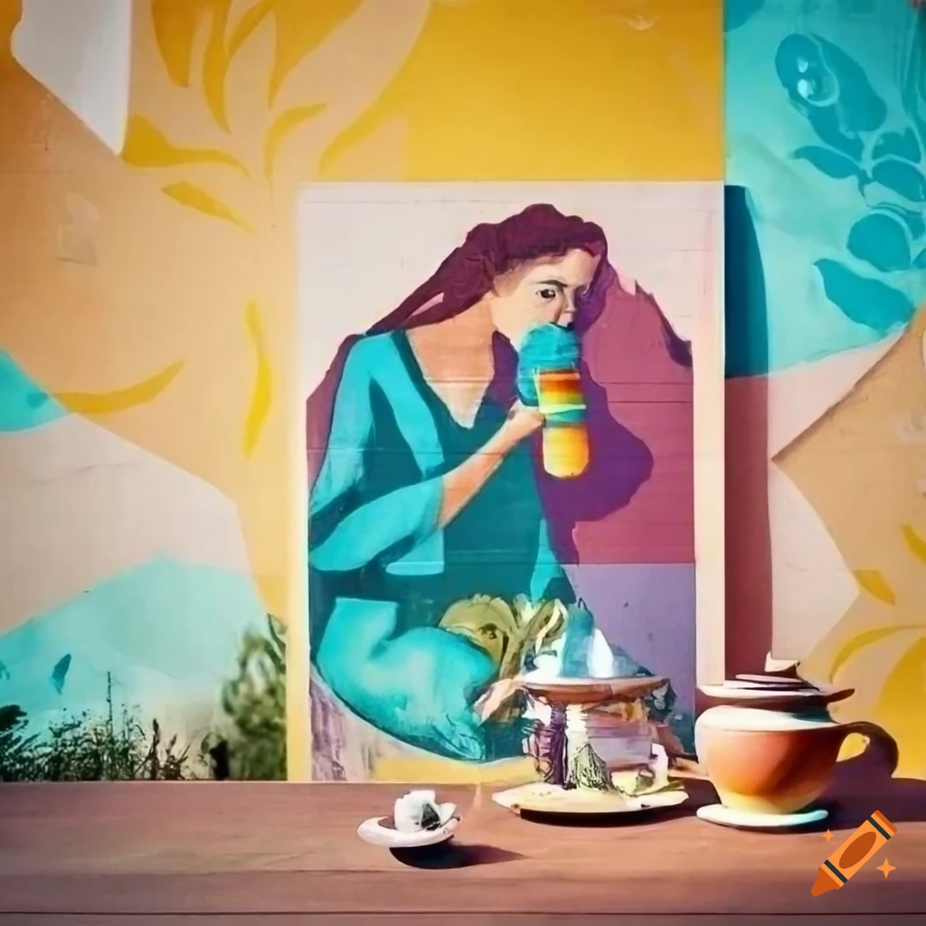 Colorful Collage Mural For Tea And Travel Enthusiasts On Craiyon
