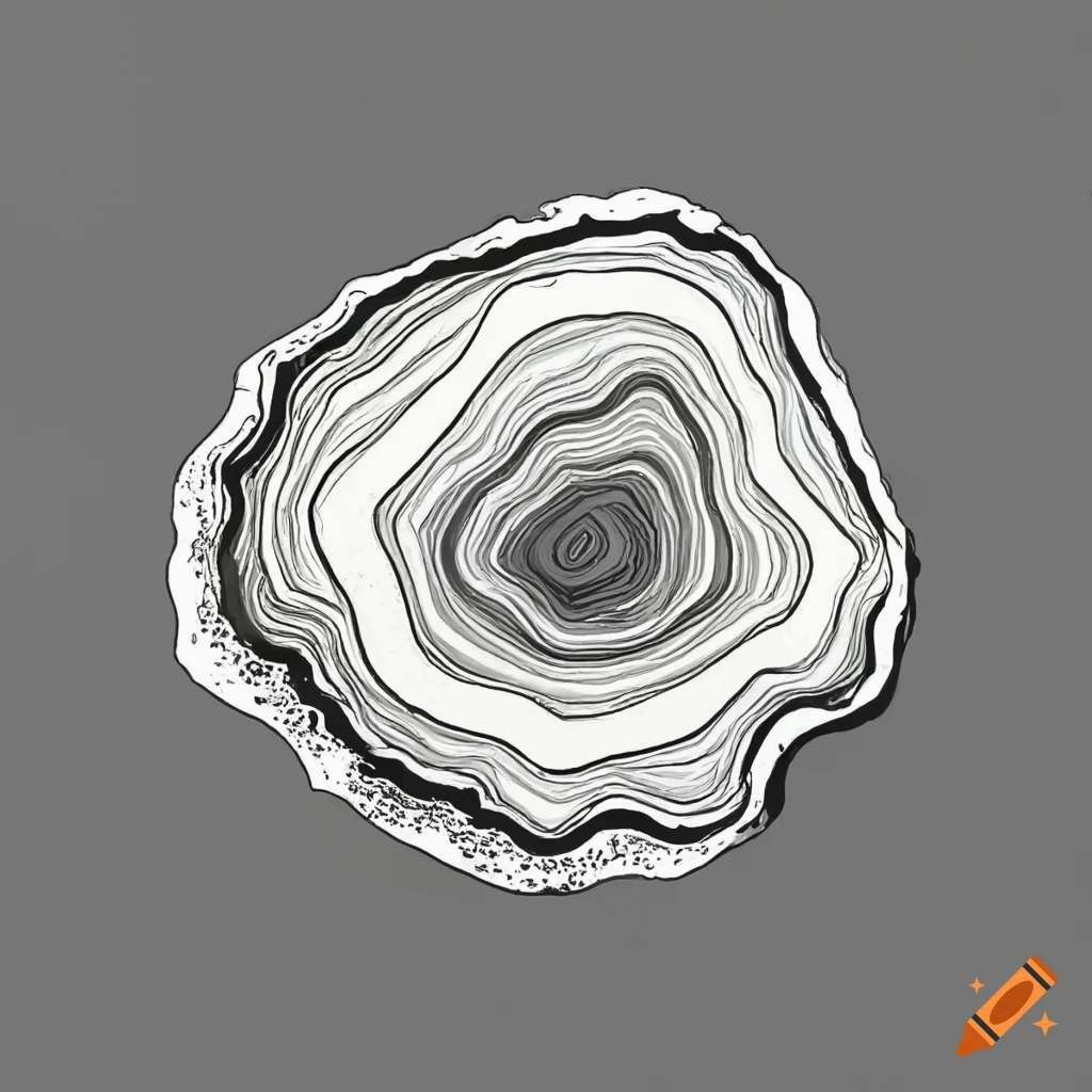 Line drawing of a black and white geode agate on Craiyon