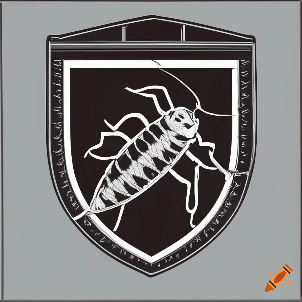 black and white football crest with a cockroach