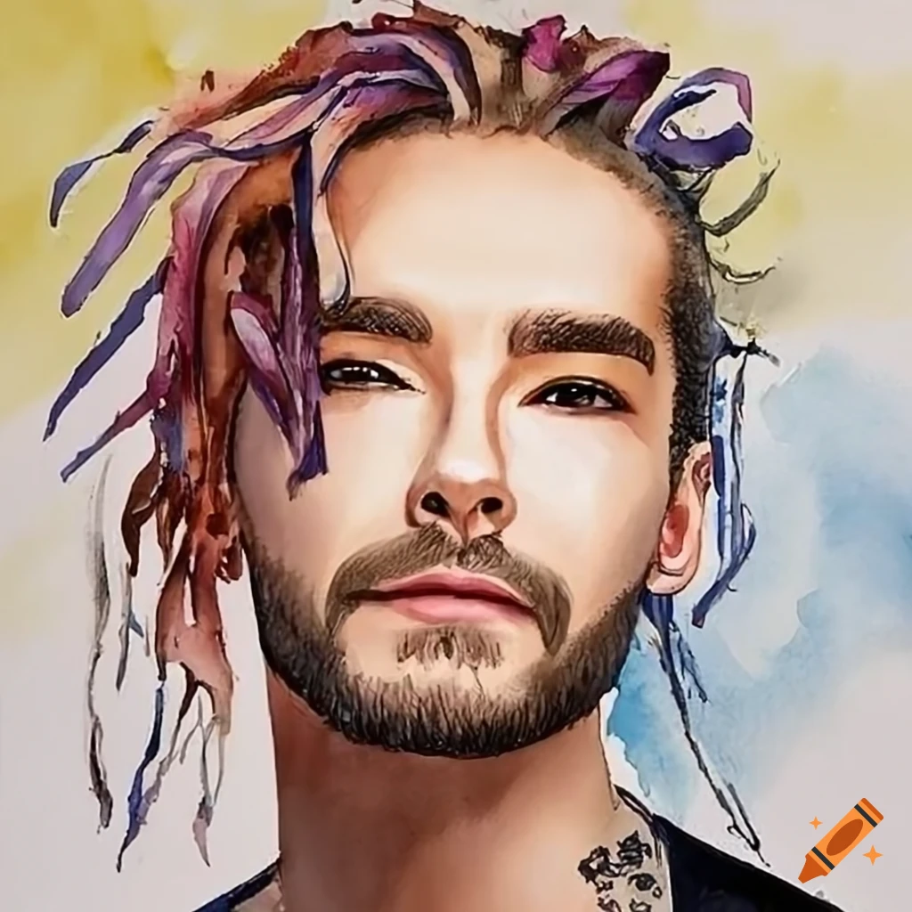 watercolor portrait of Tom Kaulitz's face