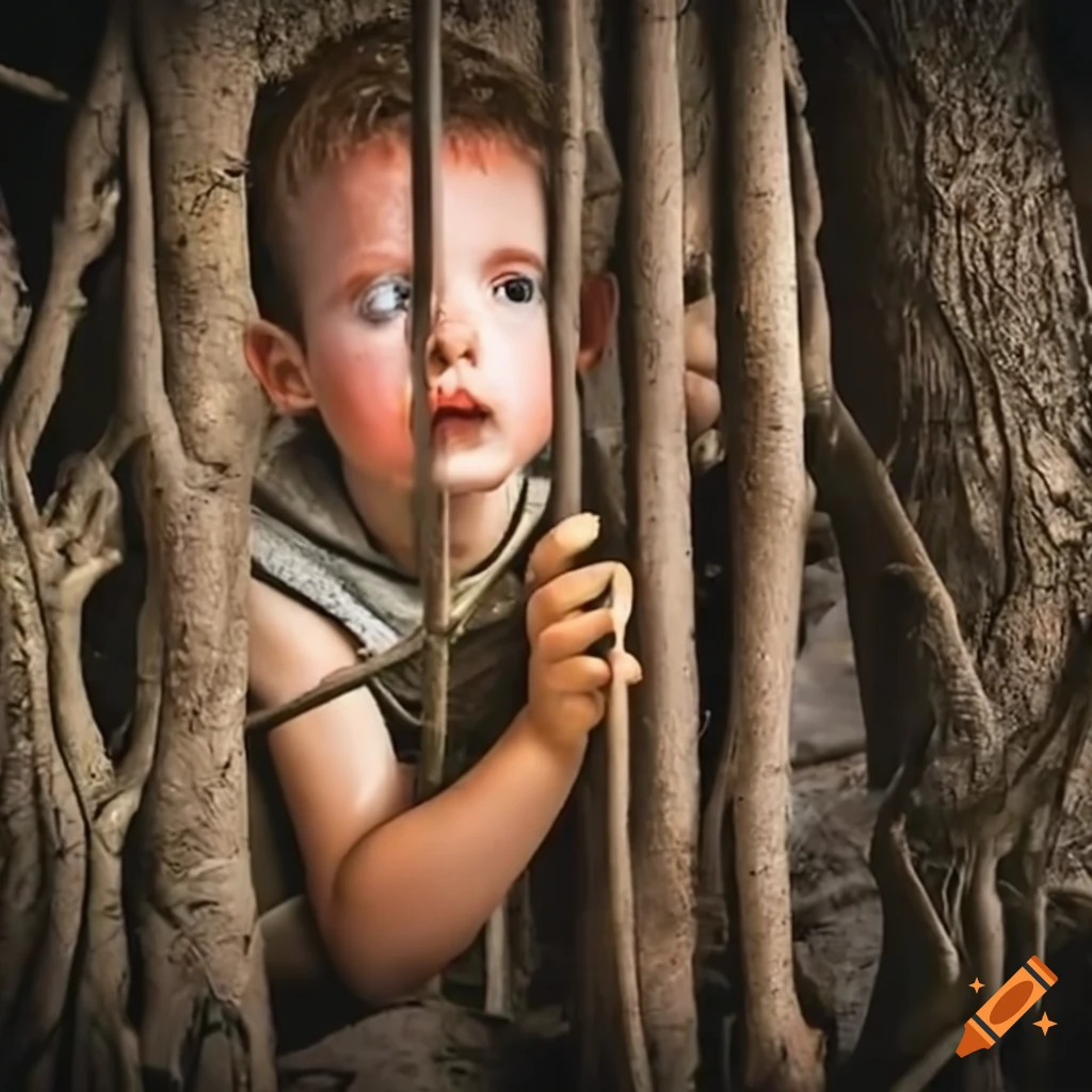 Boy trapped in a prison of tree roots