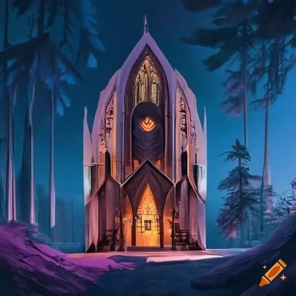 illusory architecture resembling a cathedral cabin with hummingbird feathers