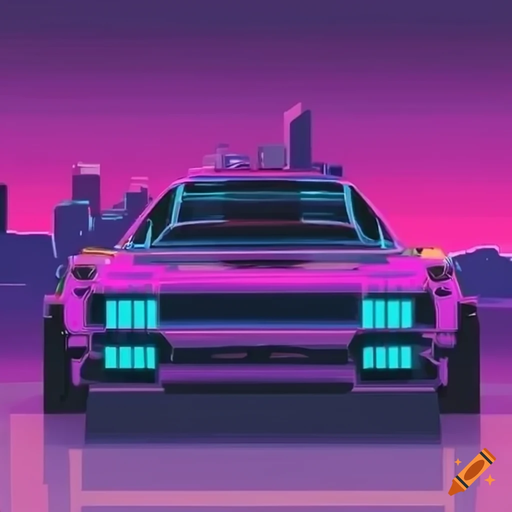 neon synthwave car on speedway
