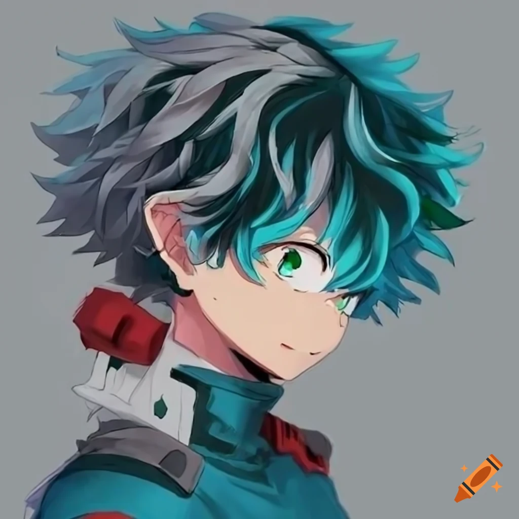 Izuku midoriya with blue and grey hair on Craiyon