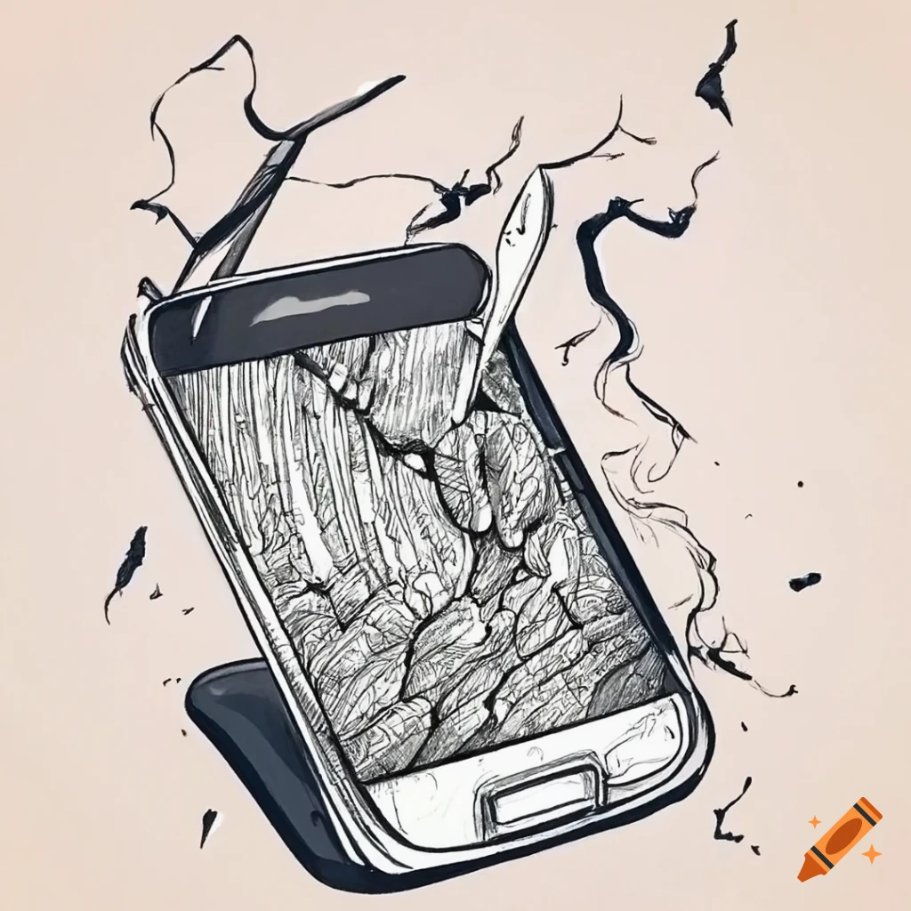Drawing cell phone sketch cartoon isolated Vector Image