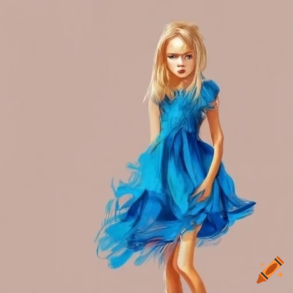 Blonde girl in blue dress with a boy on Craiyon