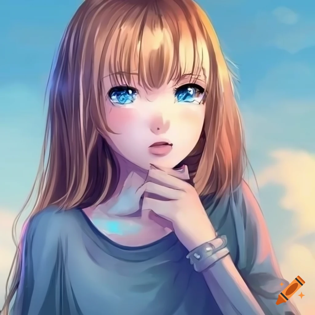 anime girl with light brown hair and icy blue eyes