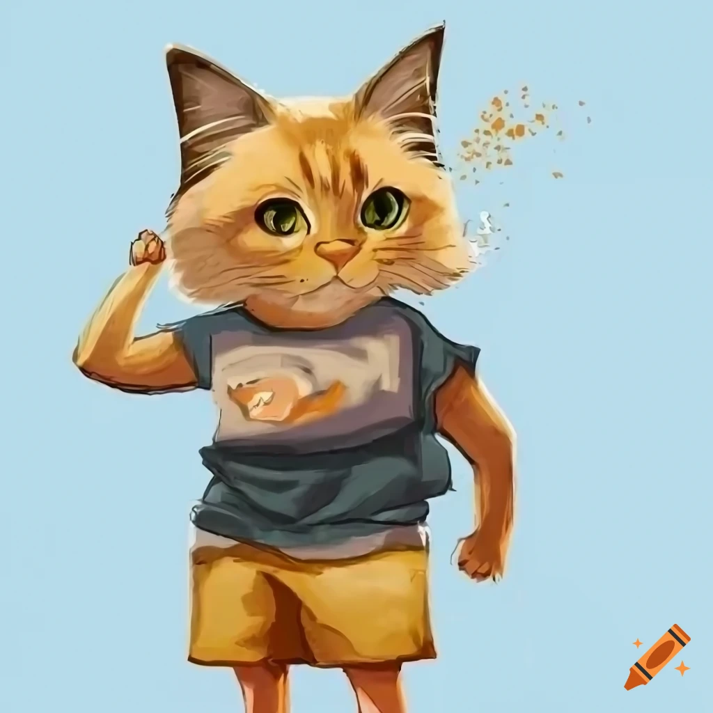crayon drawing of an orange ragdoll cat with black eyes