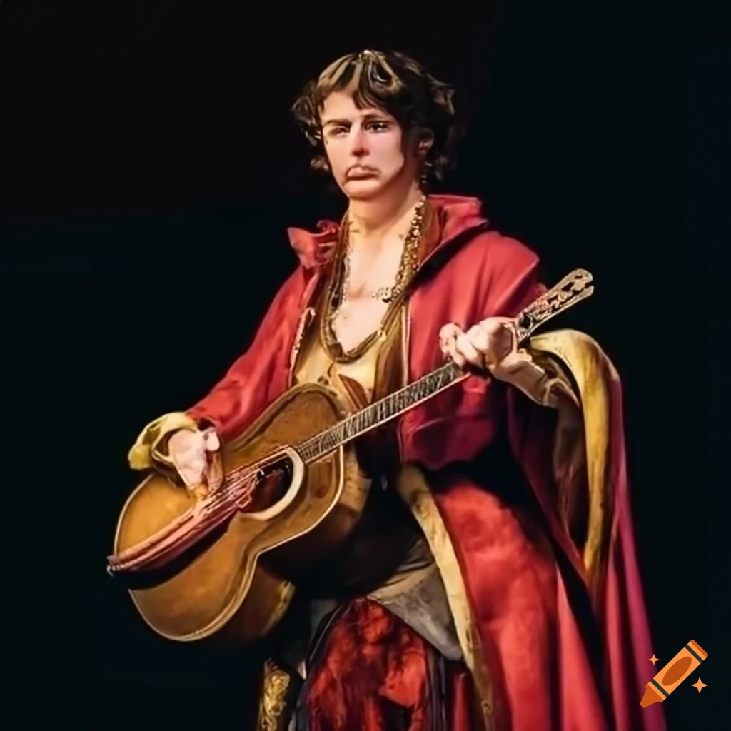 dynamic performance of a male bard on stage