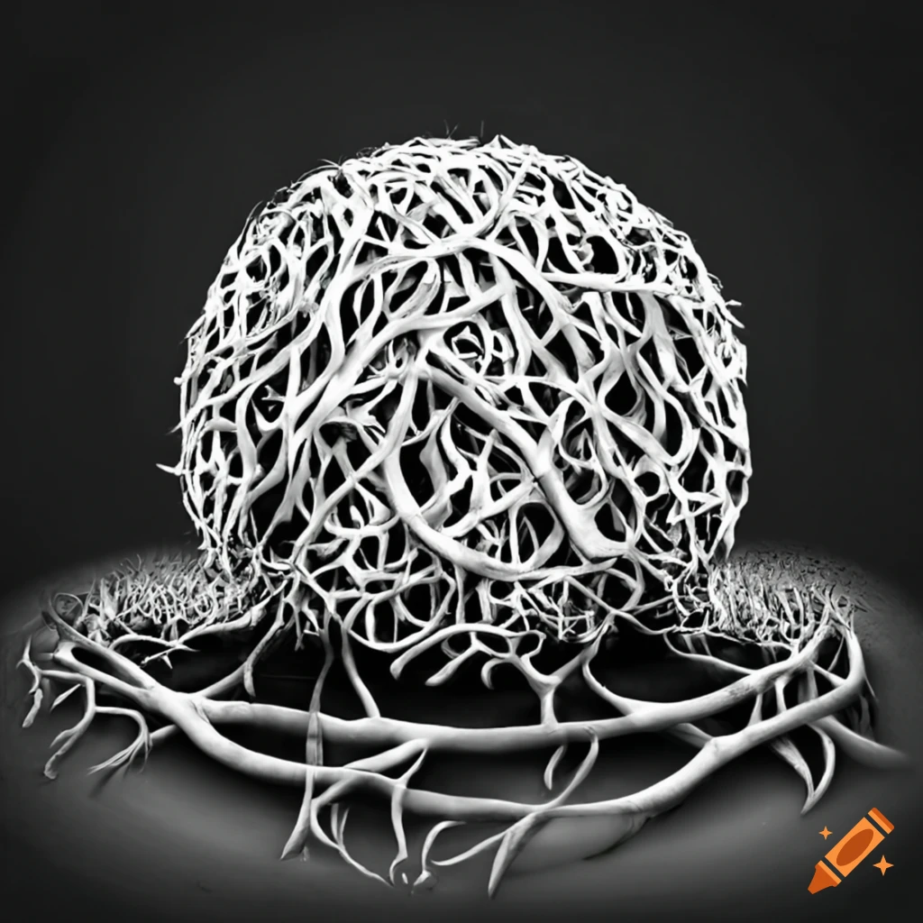 Sculpture of a tree root ball with seating