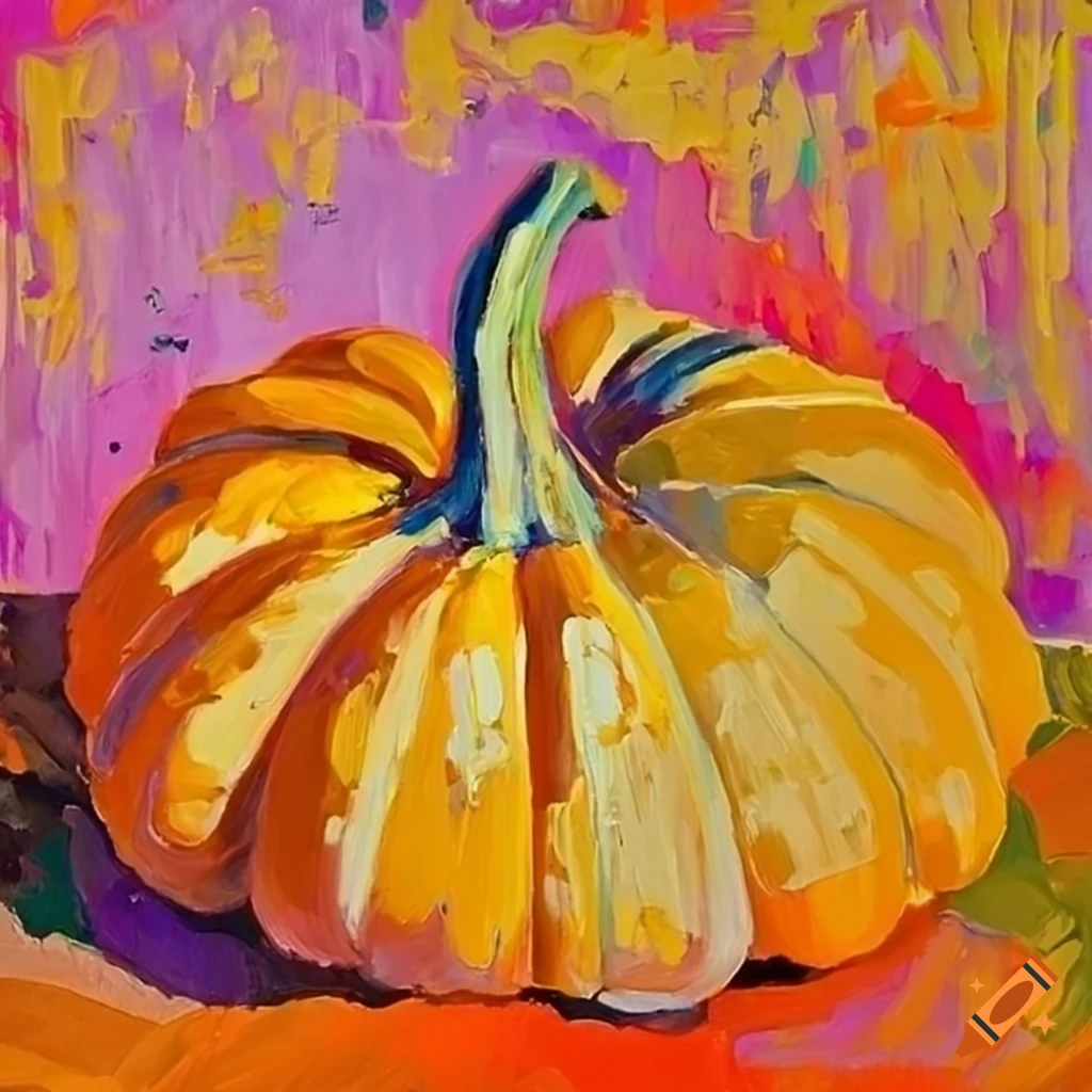 vibrant still life artwork of pumpkins