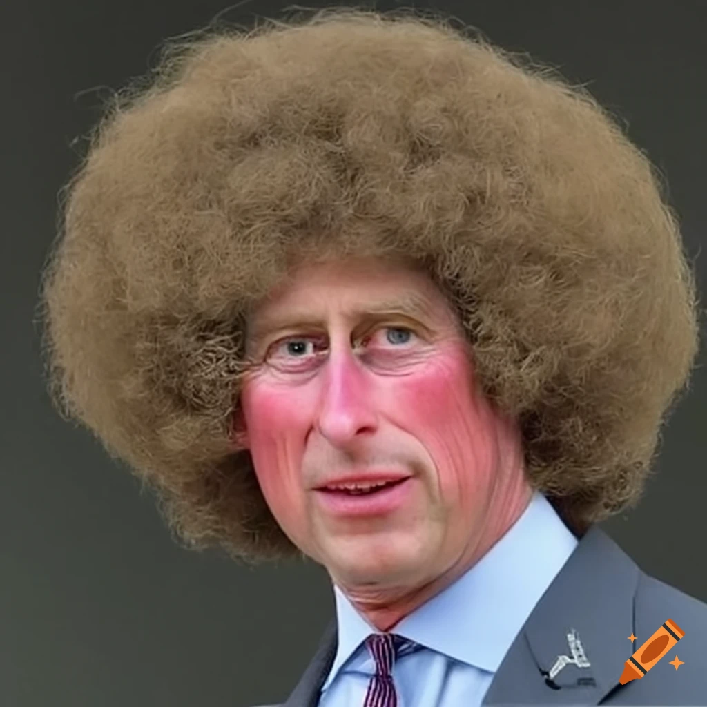 Prince charles with a large afro hairstyle on Craiyon