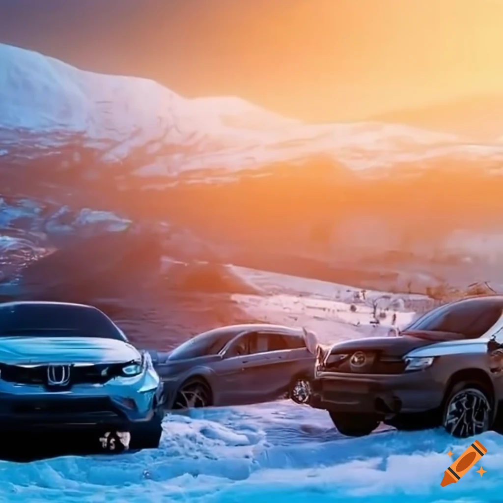 Winterthemed car dealership with honda vehicles on display