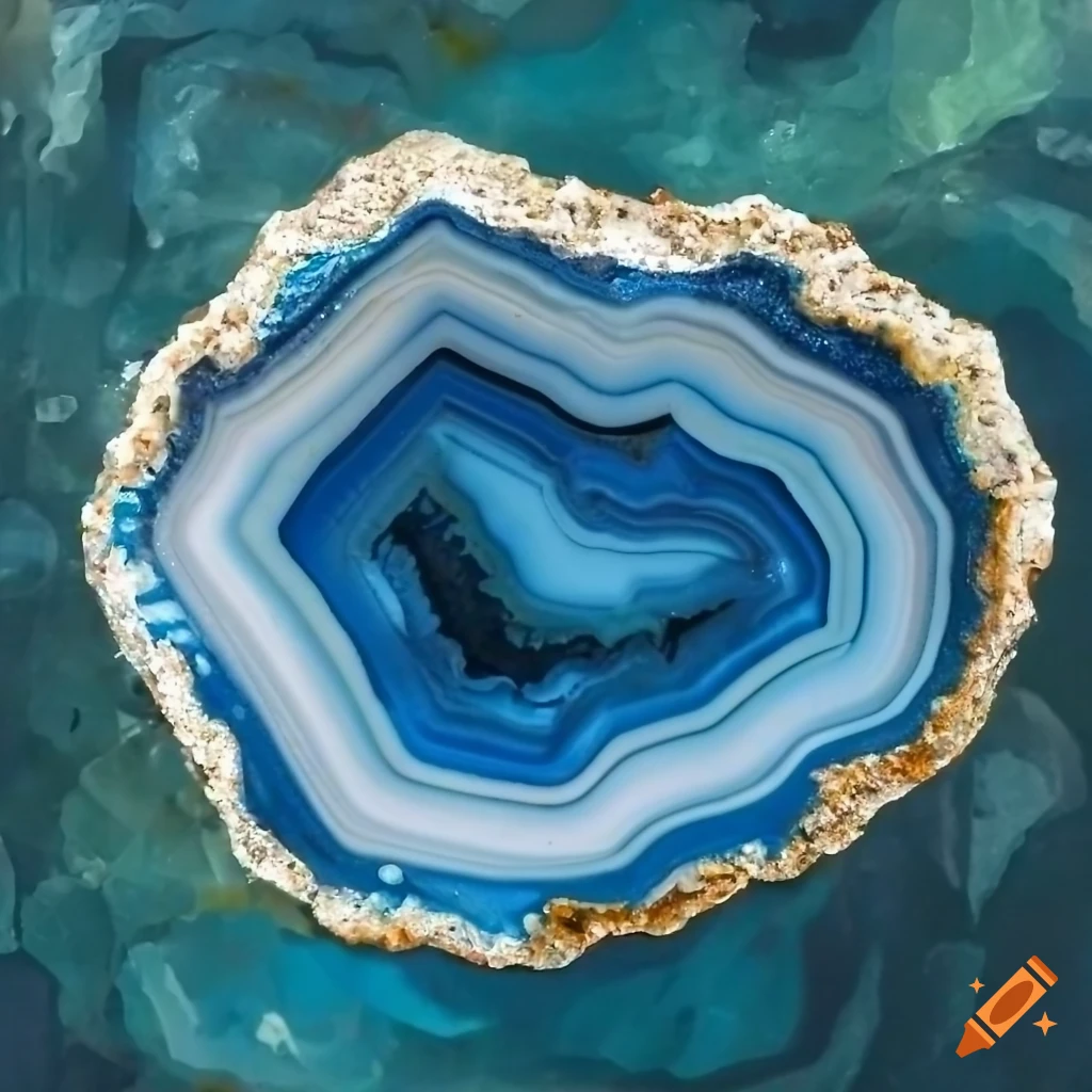 Agate geode with vibrant blue and green crystals on Craiyon
