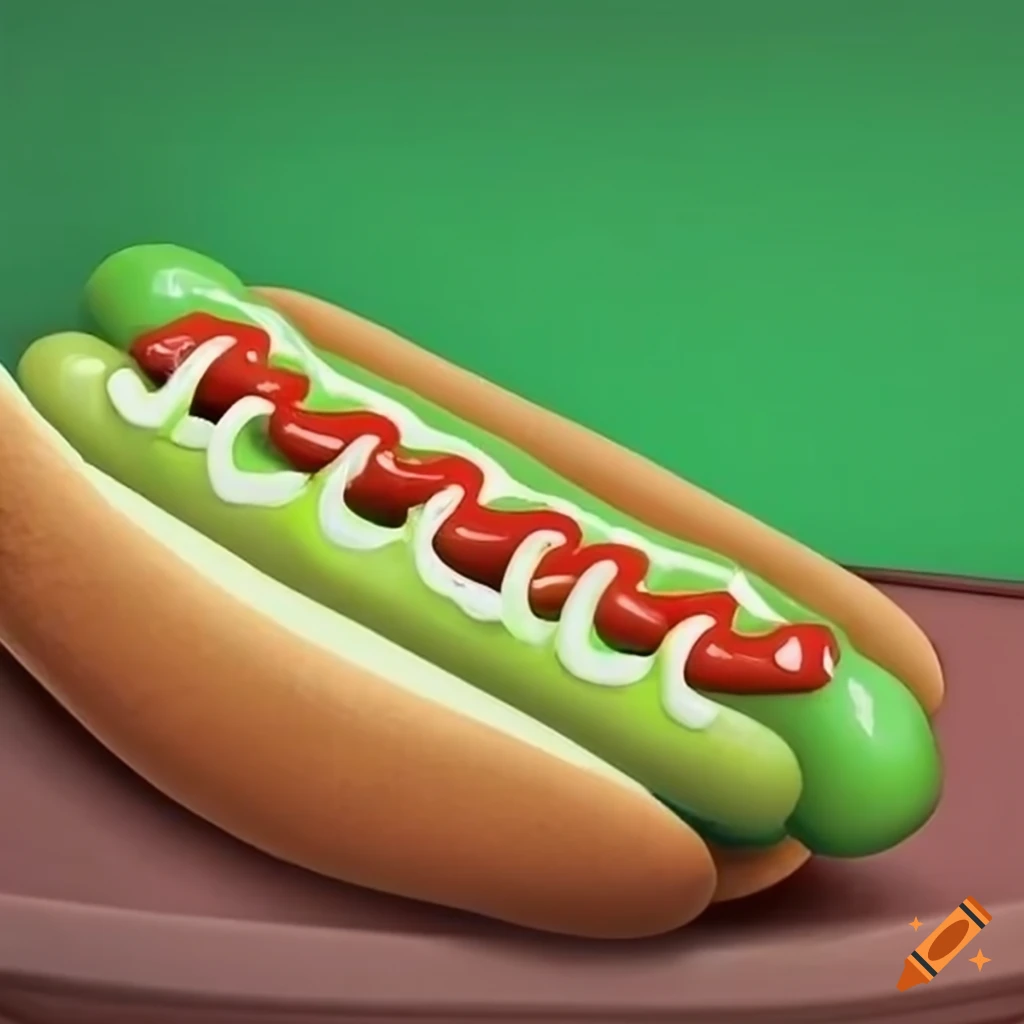 Green Hot Dog On A Plate