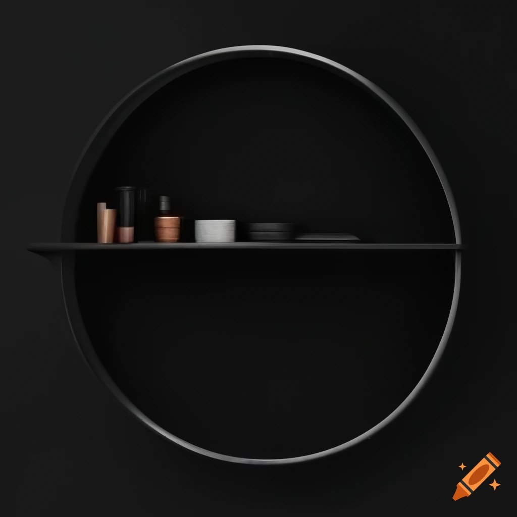 Modern wall with black round shelf on Craiyon