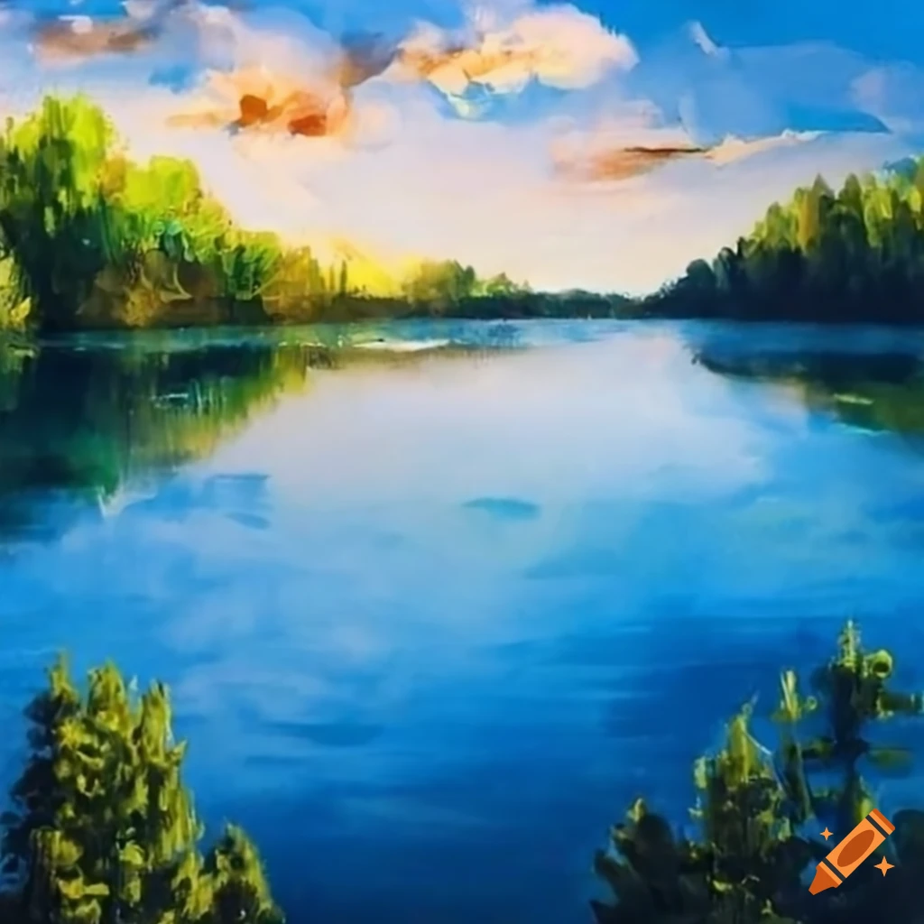 Aerial view of a lake in watercolor painting on Craiyon