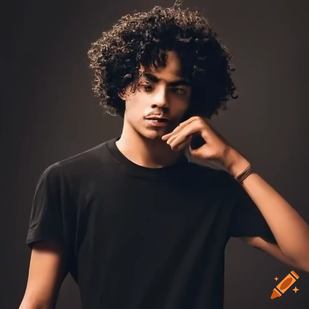 Stylish Young Man With Curly Hair In Urban Neighborhood On Craiyon